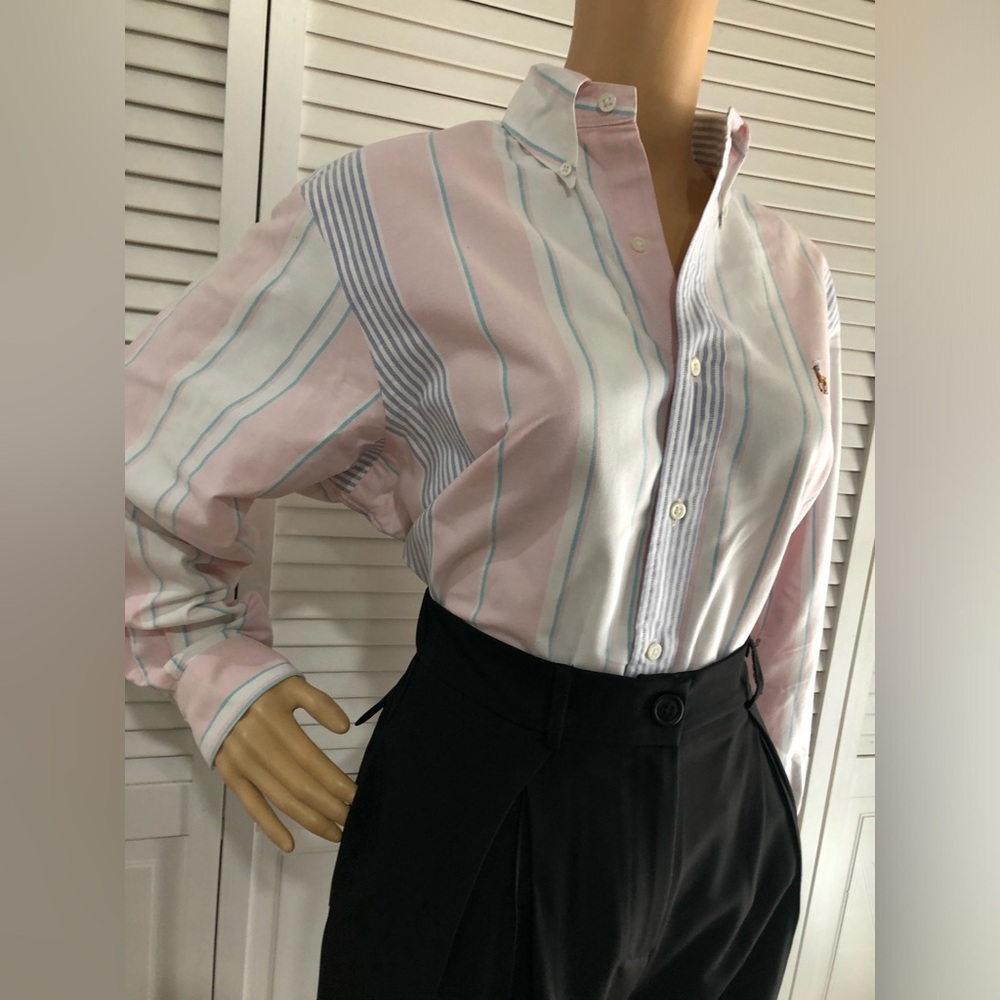 Ralph Lauren Pastel Pink, White oaxford & Light Blue Striped Button-Down Shirt - Picture 3 of 9